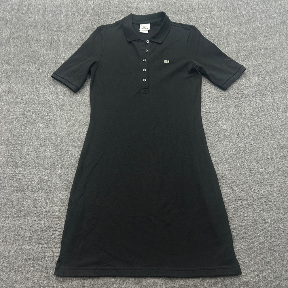 Lacoste Dress Womens 38 Black Polo Shirt Dress Logo Short Sleeve Casual